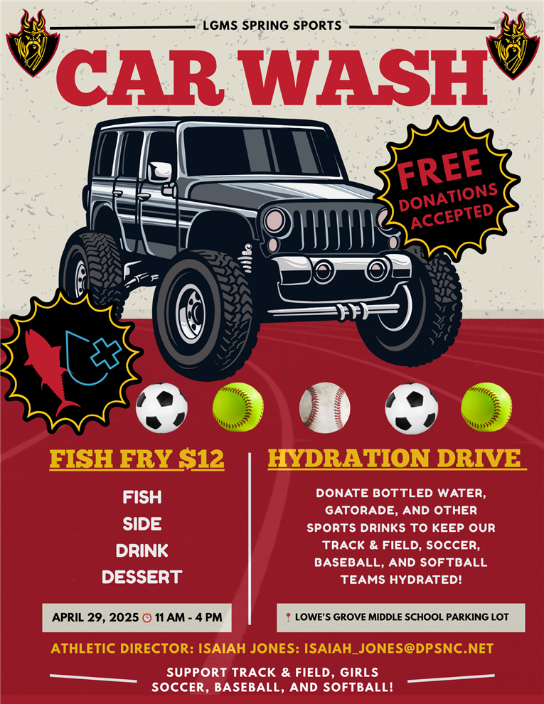 A jeep against a cream and burgundy background, text in article.